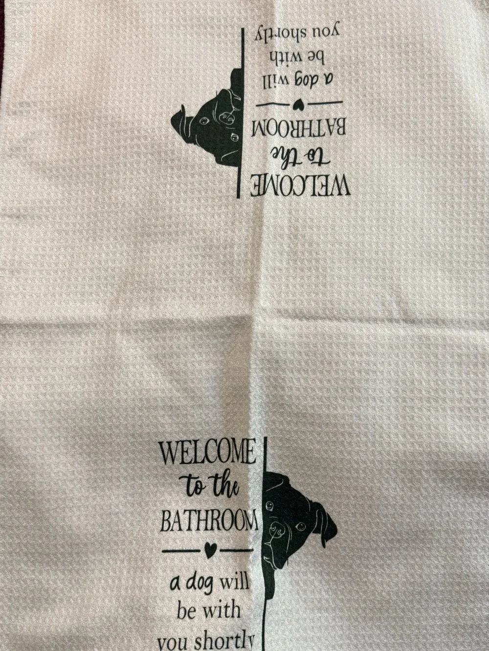 Amazon White Cotton Hand Towel with Black Dog Print - Welcome to the Bathroom
